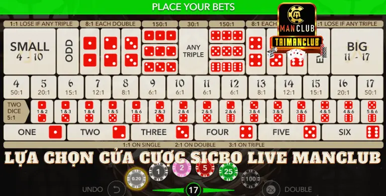 Lựa chọn cửa cược Sicbo live Manclub