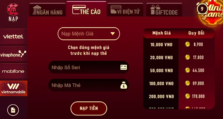 Nạp tiền ManClub của bạn bằng thẻ cào 